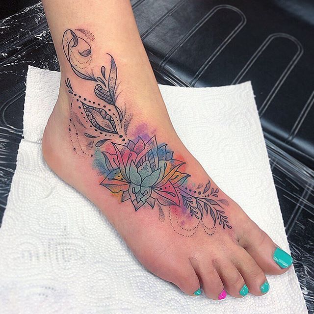 Watercolor Toe Tattoos